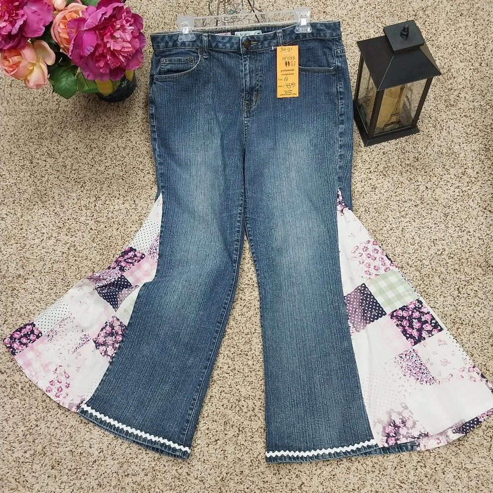 3321 Size 10 Melrose Highrise Upcycled Bleached Bell-Bottoms. - Picture 1 of 6